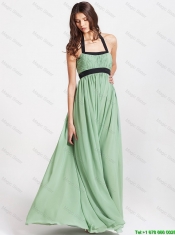 2016 Spring Modern Halter Top Prom Dresses with Ruching and Belt