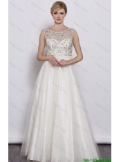Beautiful A Line Scoop White Prom Dresses with Beading