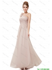 Beautiful Ruched Champagne Prom Dresses with One Shoulder