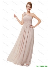 Beautiful Ruched Champagne Prom Dresses with One Shoulder