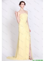 Beautiful Strapless Beaded and High Slit Prom Dresses in Yellow