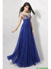 Discount Cap Sleeves Prom Dresses with Appliques and Beading