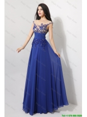 Discount Cap Sleeves Prom Dresses with Appliques and Beading