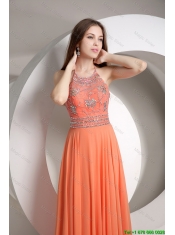 Elegant Beaded Empire Orange Prom Dresses with Halter Top
