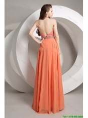 Elegant Beaded Empire Orange Prom Dresses with Halter Top