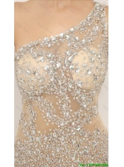 Elegant Champagne One Shoulder Prom Dresses with Side Zipper
