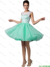 Elegant Laced Scoop A Line Prom Dresses in Apple Green