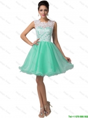 Elegant Laced Scoop A Line Prom Dresses in Apple Green