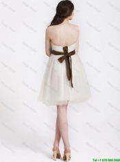 Elegant Strapless Tulle Sashes Prom Gowns in Champagne