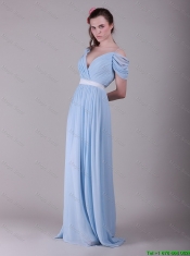 Exclusive Spaghetti Straps Light Blue Prom Dresses with Ruching and Belt