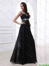 Fashionable Empire Straps Beading Prom Dresses in Black for 2016