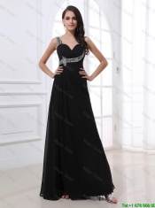 Fashionable Empire Straps Beading Prom Dresses in Black for 2016