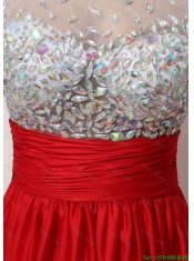 Fashionable Side Zipper Red Prom Dresses with Scoop
