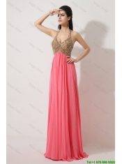 Gorgeous Halter Top Brush Train Prom Dresses in Watermelon Red