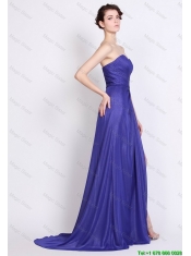 Luxurious Sweetheart High Slit Prom Dresses in Royal Blue