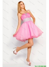 Modern Rose Pink Short Prom Dresses with Beading for 2016