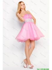 Modern Rose Pink Short Prom Dresses with Beading for 2016