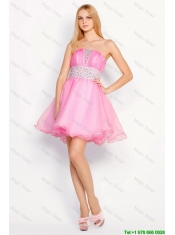 Modern Rose Pink Short Prom Dresses with Beading for 2016