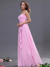 Modest Ruching and Hand Made Flower Prom Dress in Rose Pink