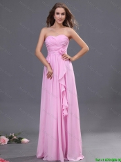 Modest Ruching and Hand Made Flower Prom Dress in Rose Pink