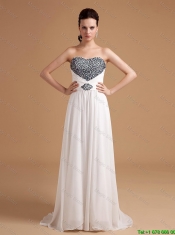 New Arrival Sweep Train Beading Prom Dresses in White