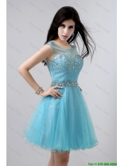 New Style A Line Scoop Open Back Prom Dresses with Beading