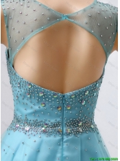 New Style A Line Scoop Open Back Prom Dresses with Beading