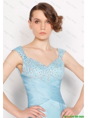 Perfect Straps Ruched Light Blue Prom Dresses with Beading