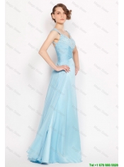 Perfect Straps Ruched Light Blue Prom Dresses with Beading