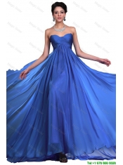 Perfect Sweetheart Ruched Blue Prom Dresses with Brush Train