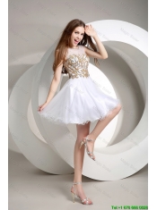 Popular A Line Beaded Mini Length Prom Dresses in White