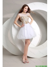 Popular A Line Beaded Mini Length Prom Dresses in White
