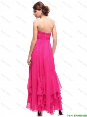 Popular Ankle Length Hot Pink Prom Dresses with Beading