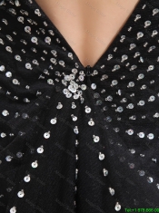 Popular Empire V Neck Beaded Backless Prom Dresses in Black