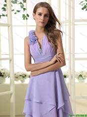 Pretty Empire V Neck Prom Dresses with High Low in Lavender