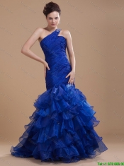 Pretty One Shoulder Ruffled Layers Prom Gowns with Mermaid