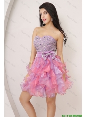 Pretty Sweetheart Bowknot and Beaded Short Prom Gowns in Multi Color