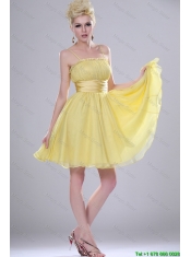 Pretty Yellow Mini Length Prom Dresses with Spaghetti Straps