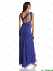 Sexy Empire One Shoulder Ankle Length Chiffon Prom Dresses in Blue