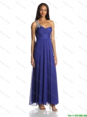 Sexy Empire One Shoulder Ankle Length Chiffon Prom Dresses in Blue