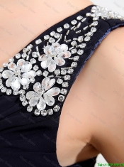Simple Brush Train V Neck Beaded Prom Dresses in Black
