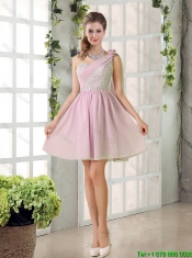2016 Fall A Line One Shoulder Prom Dresses with Lace