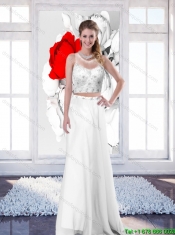 2016 New Style Empire Scoop White Prom Dresses with Brush Train