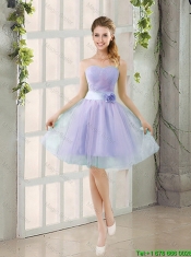 2016 Summer A Line Strapless Junior Dresses with Hand Made Flowers