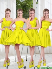 2016 Summer Simple One Shoulder Dama Dresses in Yellow Green