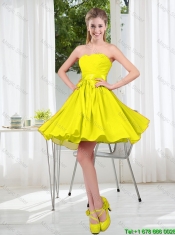2016 Summer Simple One Shoulder Dama Dresses in Yellow Green