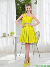 2016 Summer Simple One Shoulder Dama Dresses in Yellow Green