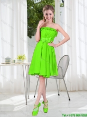 A Line Strapless Bowknot Custom Made Prom Dresses in Spring Green