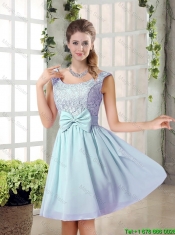 A Line Straps Bowknot Short Prom Dresses with Bowknot