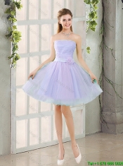 Artistic A Line Strapless Belt Dama Dresses with Hand Made Flowers